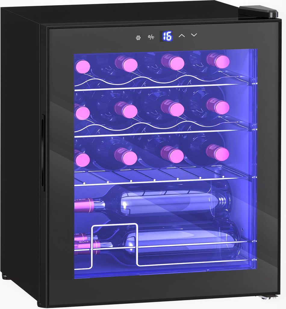 Freistehender Weinkš¹hlschrank. 16 Flaschen. fš¹r Hausbar. Wohnzimmer. Kš¹che Touchscreen. Glastš¹r. LED-Beleuchtung