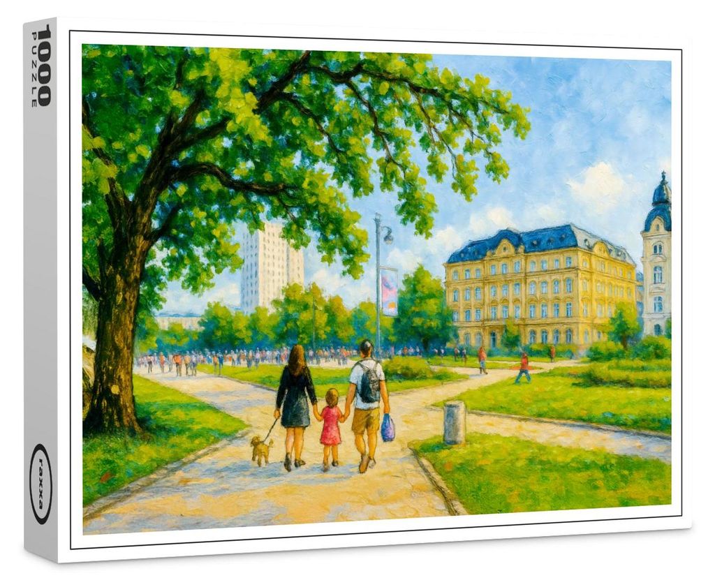 raxxa Premium-Puzzle "Park stroll in Warsaw oil painting with trees and skyline", 1000 Teile