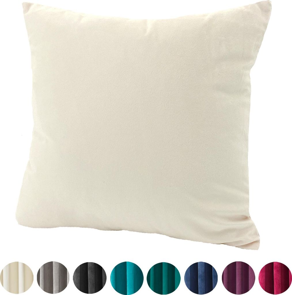 heimtexland Samt Deko Kissen Vorhang Velour Ösen Gardine Blickdicht Typ641 Creme Kissenhülle 40x40 cm