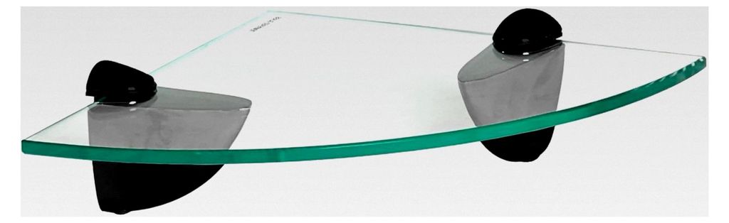 Schwebendes Eckregal aus Glas für das Badezimmer - 20 cm - Klar/Schwarz - Wandmontage für Küche, Schlafzimmer, Dusche und Dekoration