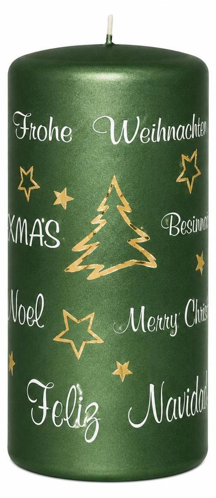Weihnachtskerzen Merry Christmas Grün Matt 13 x 7 cm, 3 Produktbild 
