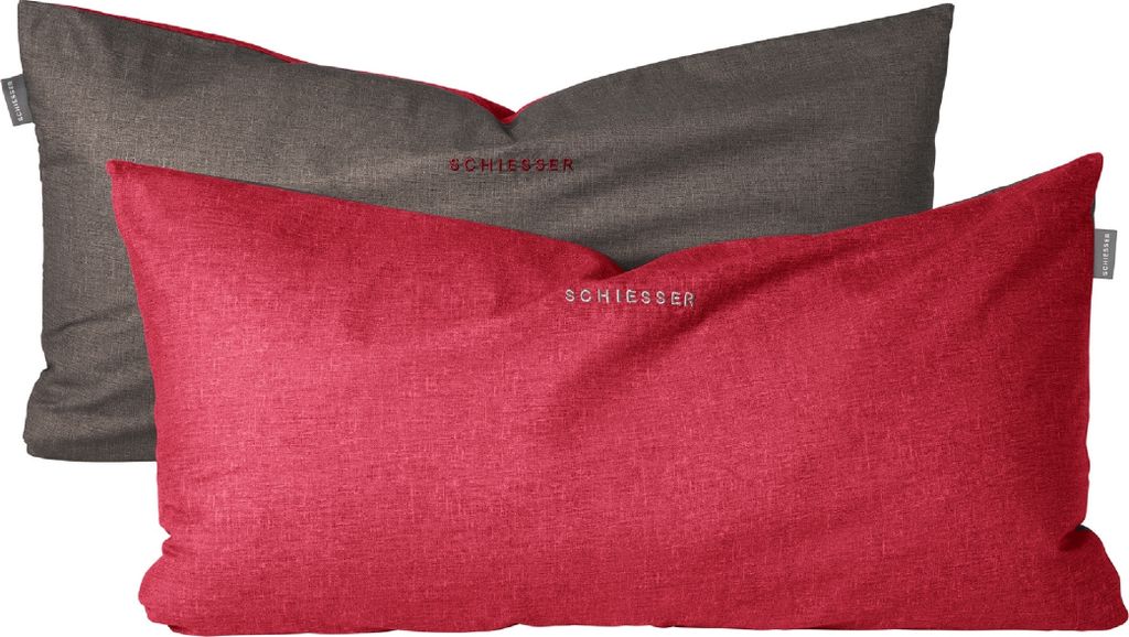 Schiesser Kissenhüllenset Doubleface | 2-teilig | Zweifarbig | Renforcé | 100% Baumwolle | Reißverschluss | 40x80cm | Rot-Dunkelgrau