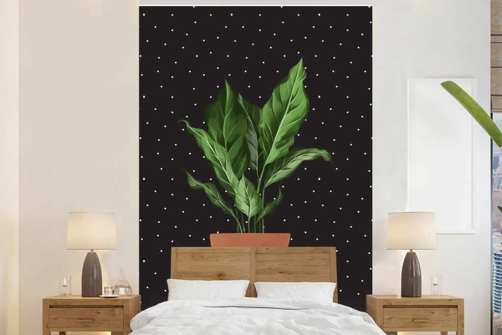 MuchoWow Fototapete für Wohnzimmer oder Schlafzimmer Wandtapete Vinyl Motivtapete Zimmerpflanzen - Blumentopf - Dots - 180x280 cm - Wallpaper