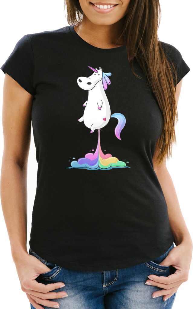 Pups Einhorn Damen T-Shirt Slim Fit Moonworks schwarz L