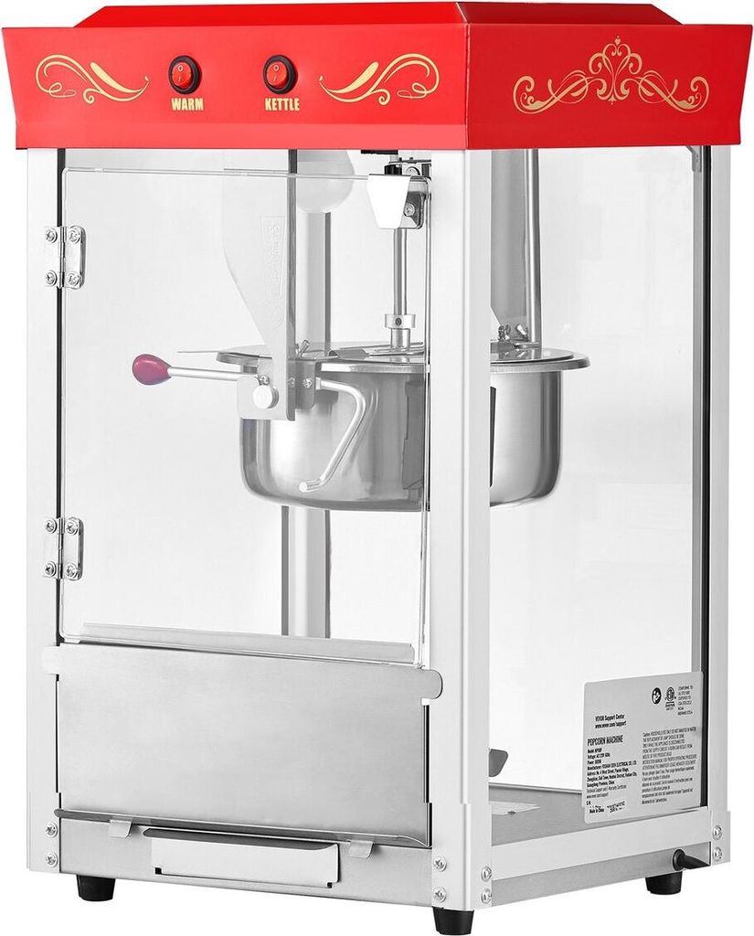 Popcorn Machine Countertop Popcorn Popper Maker 800W 0.2kg Kettle Red
