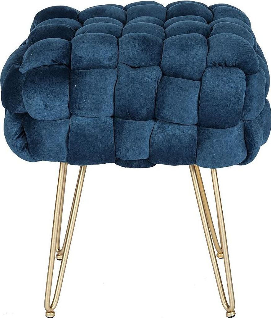 Hocker aus Velours und goldenem Metall - Blau - ESMEA