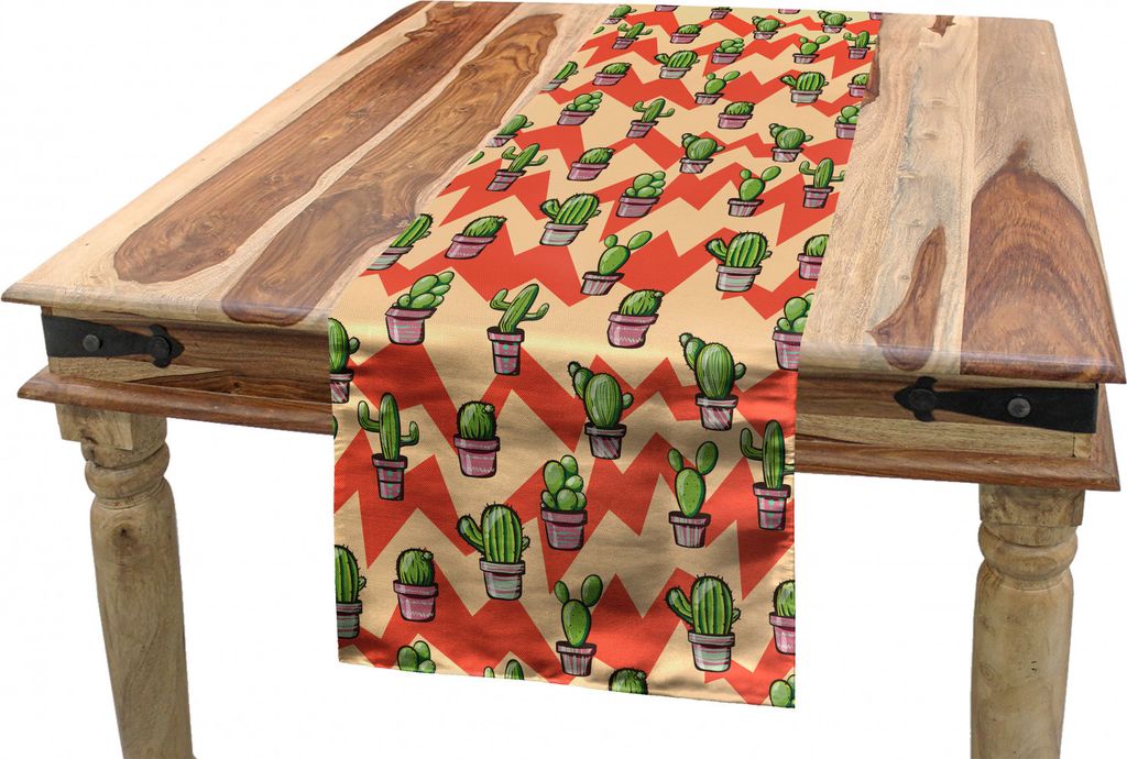 ABAKUHAUS Kaktus Tischläufer, Zick-Zack-Hintergrund Pflanzen, Esszimmer Küche Rechteckiger Dekorativer Tischläufer, 40 x 225 cm, Mehrfarbig