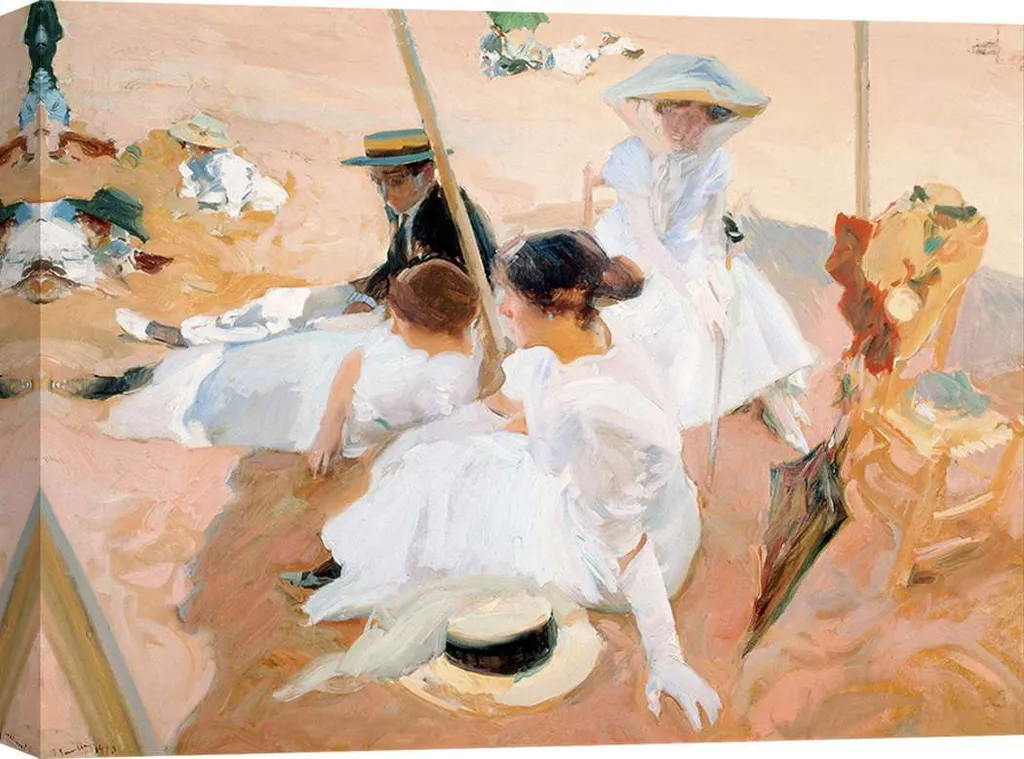 Toile murale Sorolla Sous l'auvent plage de Zarauz rendu premium 80x60 cm
