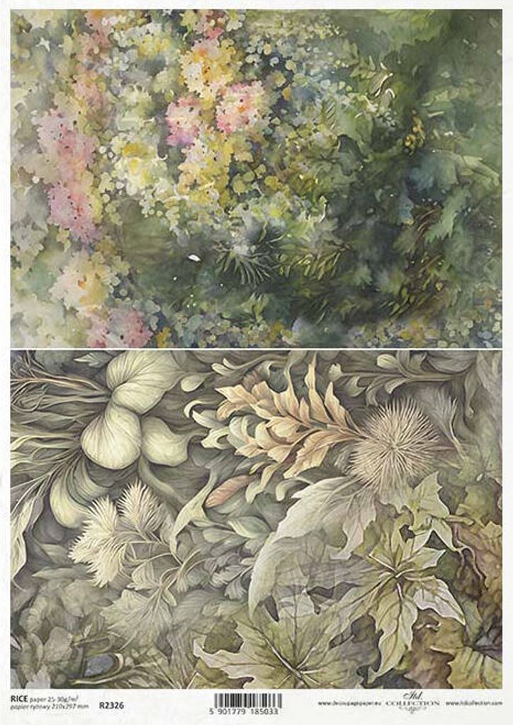 ITD Reispapier Decoupage Bastelpapier Serviettentechnik-R2326 Blätter, Pflanzen