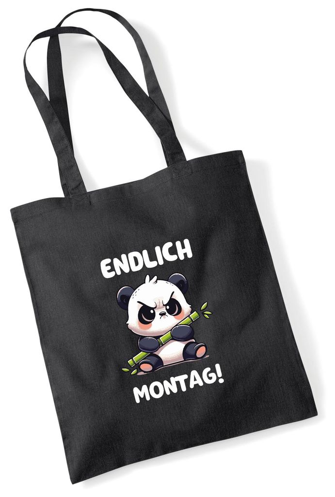 Huuraa Jutebeutel Endlich Montag grimmiger Panda 10 Liter Black Baumwolle Tasche Geschenkidee