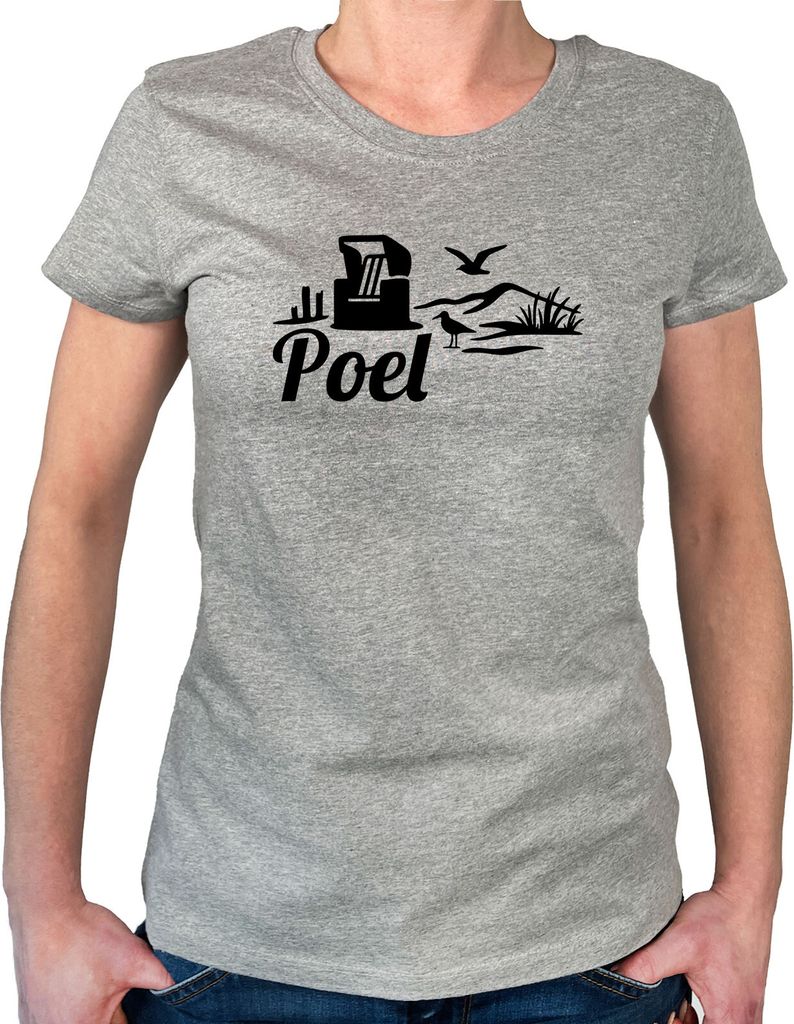 Huuraa Damen T-Shirt Poel Strandmotiv XS Sport Grey Bio Baumwolle Fairtrade Damenshirt Geschenkidee