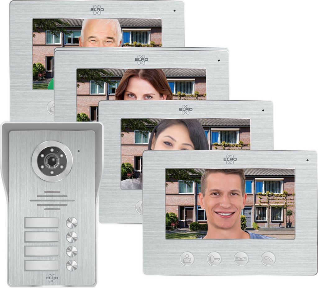 ELRO DV4000IP-4 WiFi-IP-Video-Türsprechanlage 4 Wohnungen 1080P Full-HD-Kamera mit Nachtsicht 4-adriges Kabel 16 Klingeltöne
