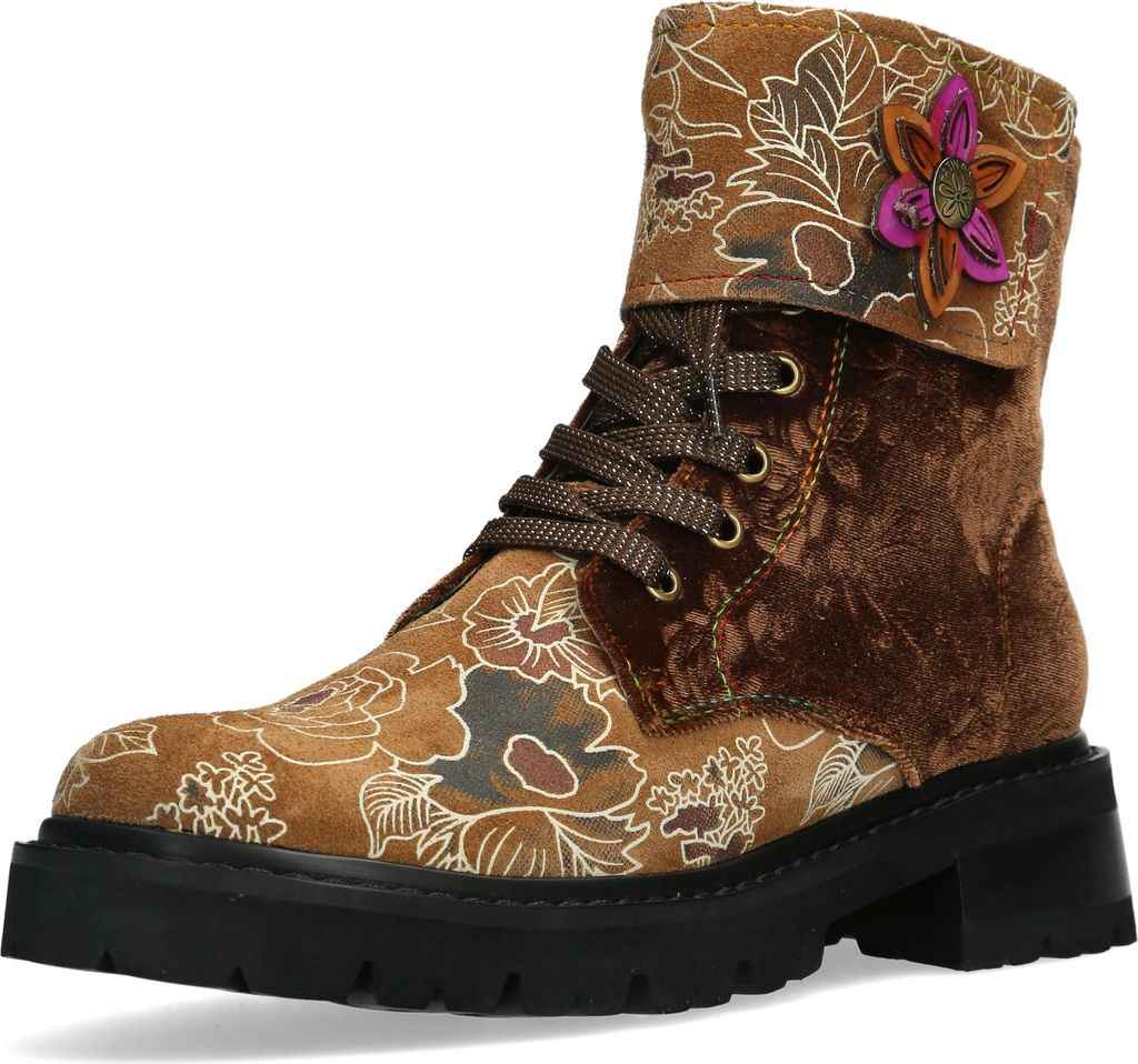 Laura Vita Damen Stiefelette mit Blumenmuster Samt und Plateau Kouleo 04, Größe:37 EU, Farbe:Braun