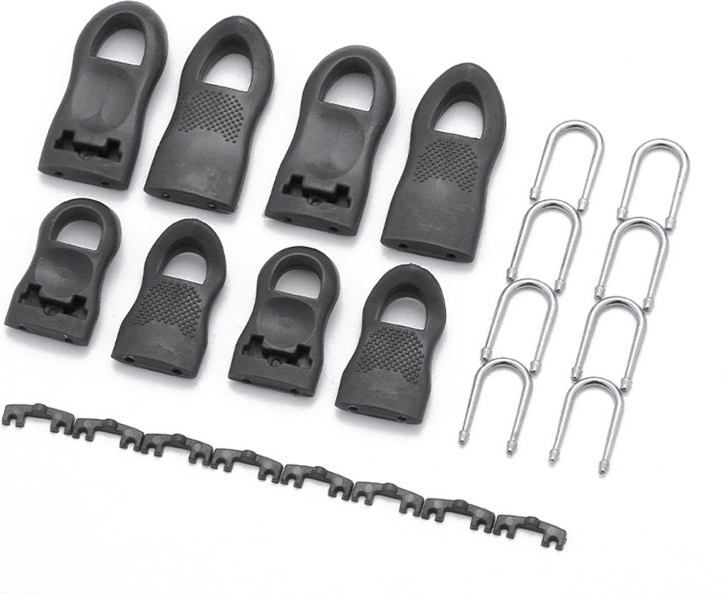 INF Multifunktionale Reißverschlussanhänger, 8er-Pack – groß und klein (je 4 Stück) – Schwarz