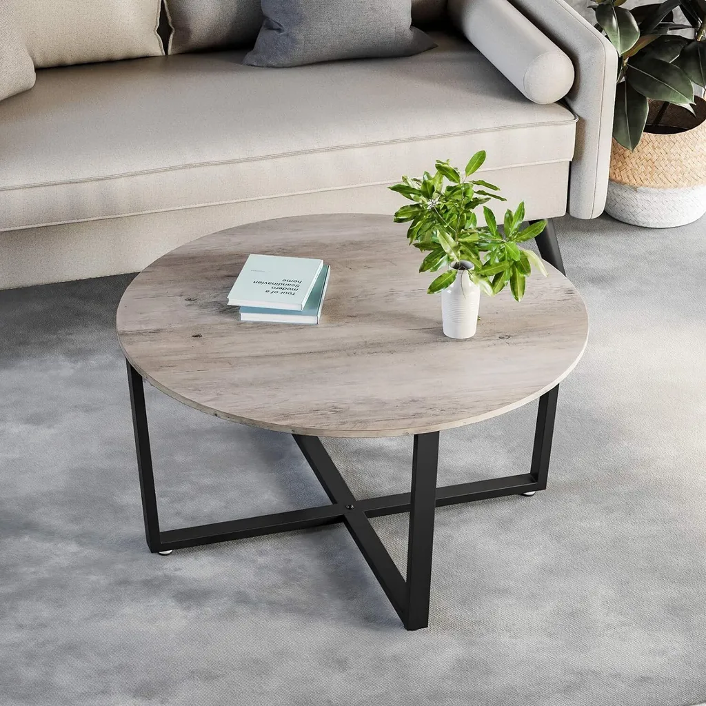 VASAGLE Table Basse Ronde Style Industriel en Acier Vert et Noir