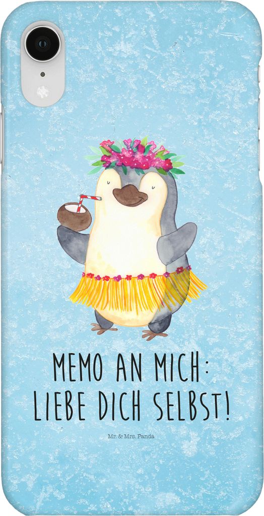 Mr. & Mrs. Panda Iphone XR Handyhülle Pinguin Kokosnuss - Eisblau - Geschenk, Premium Kunststoff, Urlaub, glücklich, Hawaii, Handy Case, Pinguine