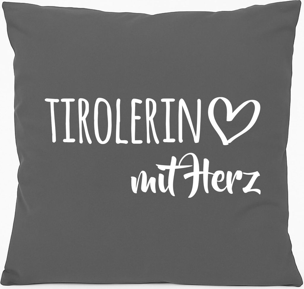 Huuraa Kissen Tirolerin mit Herz 40x40cm mit Füllung Steel Grey Baumwolle Dekokissen Geschenkidee