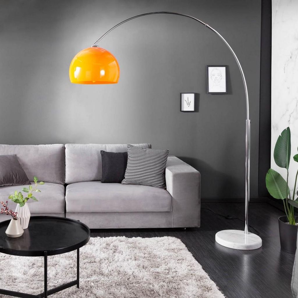 cagü: Design Bogenlampe LUXX Orange mit Marmorfuß Weiß 175-205cm Höhe verstellbar Designklassiker