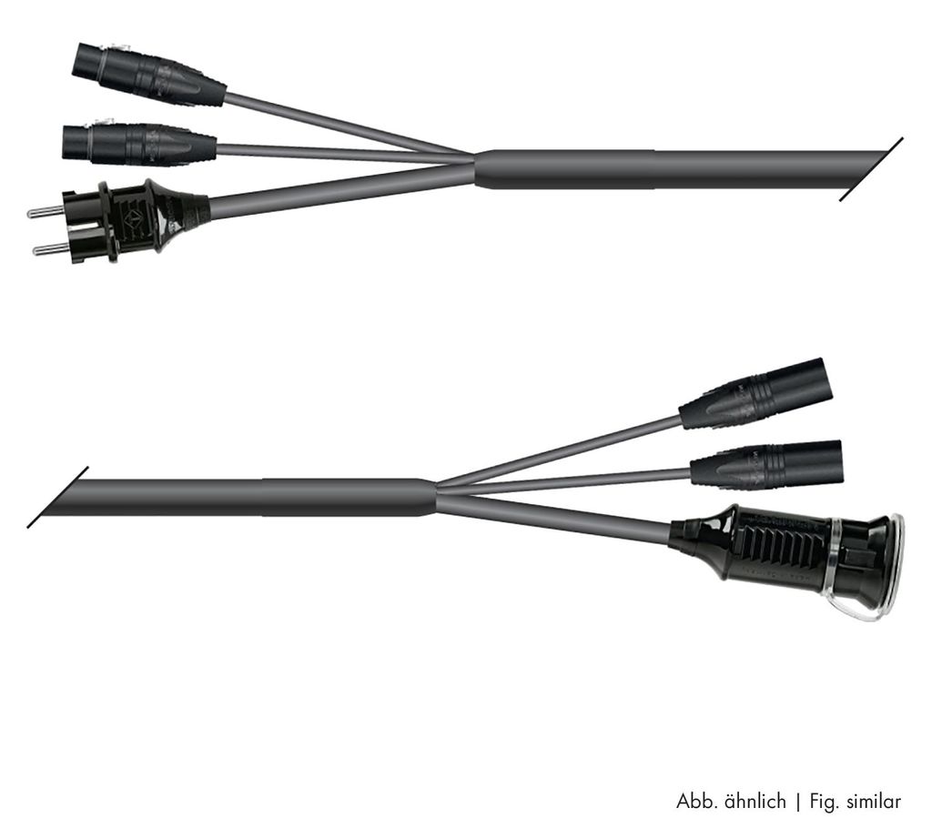 AES / EBU, DMX & Power Looms | 1x XLR 5-pol female NEUTRIK | Schuko-Stecker | 1x XLR 5-pol male NEUTRIK | Kaltgerätebuchse | Monolith 1,5mm² | 5,00m