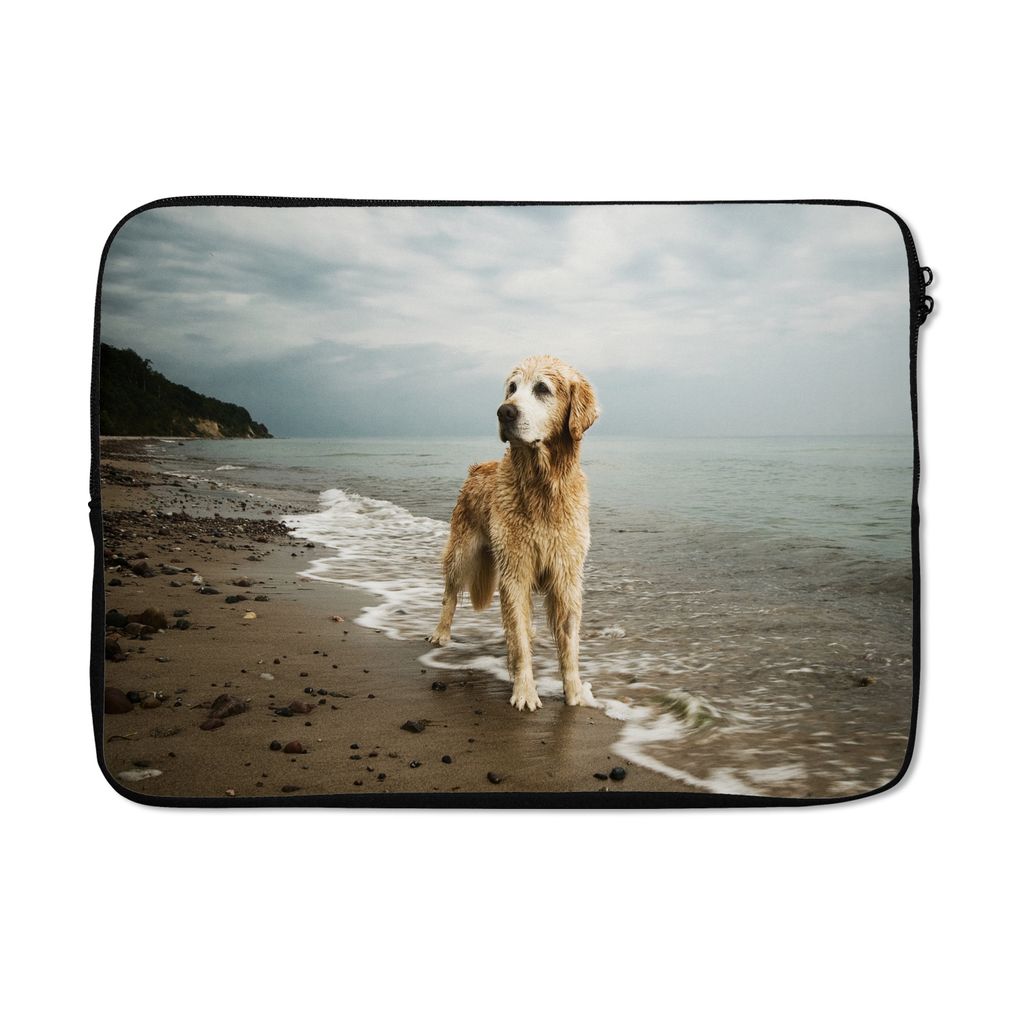 MuchoWow Laptop Hülle 13 Zoll Golden Retriever am Strand Laptoptasche - Laptophülle - Sleeve - Rundumschutz