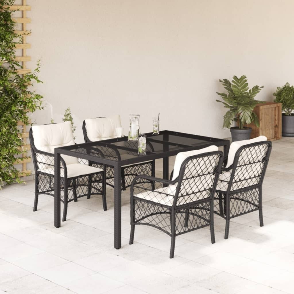 Maison Exclusive - 5-tlg. Garten-Essgruppe mit Kissen Schwarz Poly Rattan