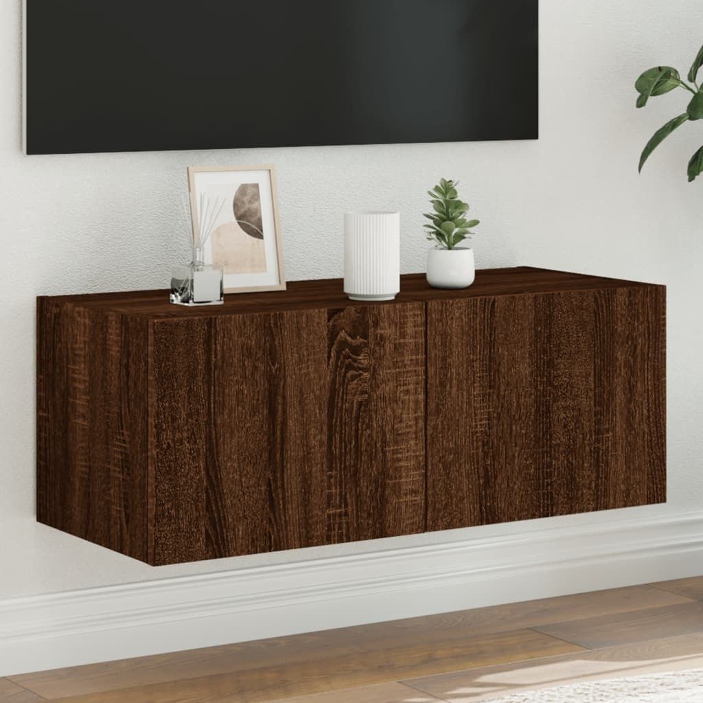 TV-Wandschrank mit LED-Leuchten Braun Eichen-Optik 80x35x31 Produktbild 