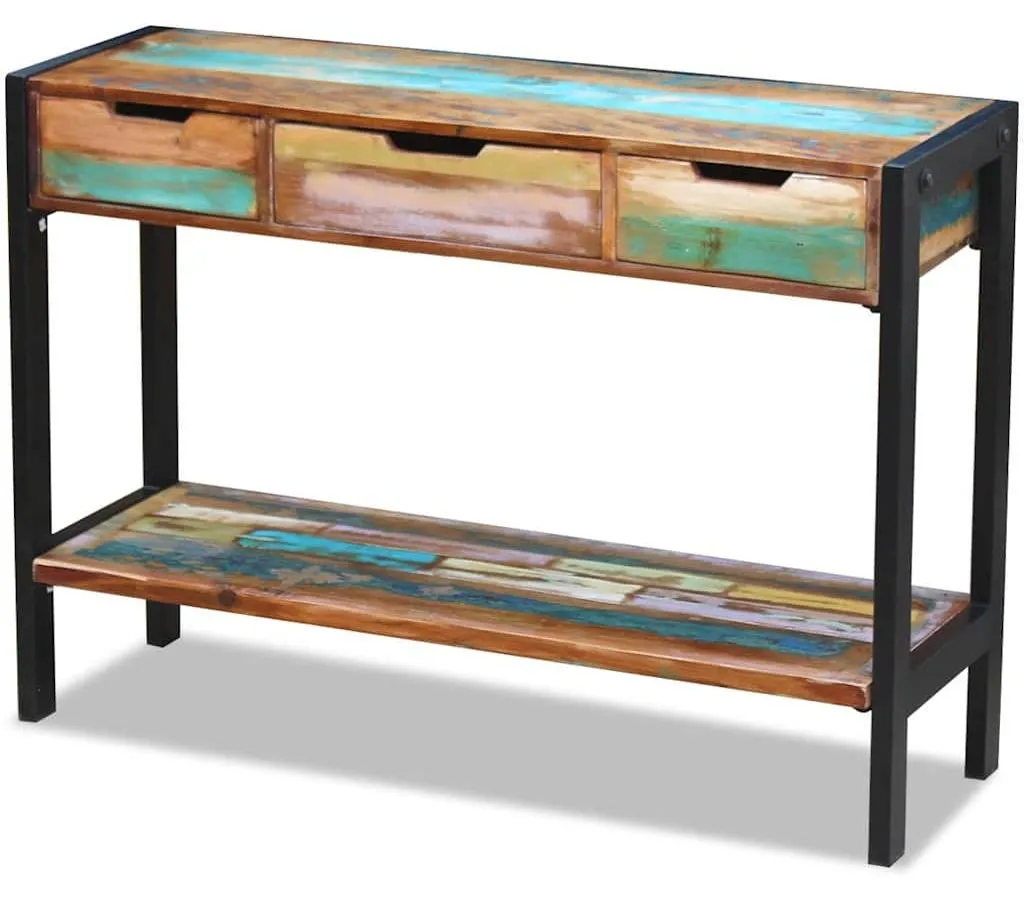 Commode de salon en bois de récupération vidaXL avec trois tiroirs - 4