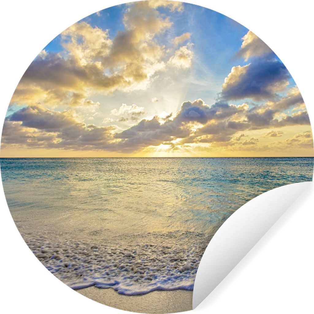 MuchoWow Runde Wandtattoo - Wandsticker Tapete Aufkleber Meer - Strand - Wolken - Sonne Ø 80 cm Selbstklebend und Repositionierbar - Wandaufkleb...