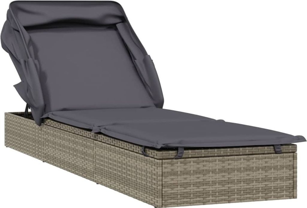 Sonnenliege mit Faltdach Grau 213x63x97 cm Poly Rattan
