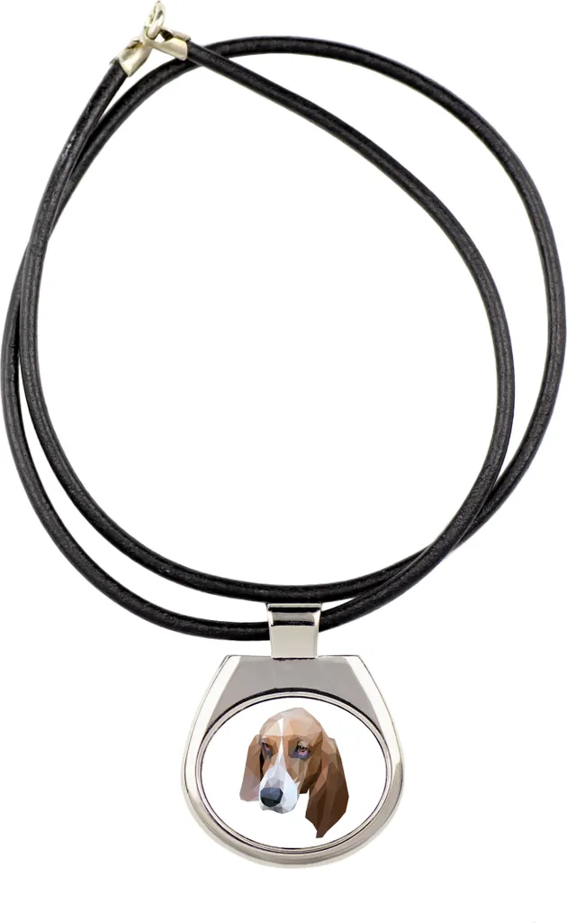 Basset Hound - Collana con una foto e una scritta geometrica del marchio Art-Dog