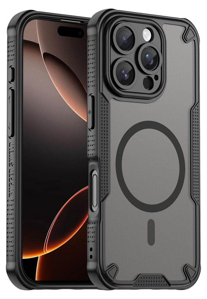 Defender Hülle für Apple iPhone 16 Pro Schutzhülle Matt Schwarz Magsafe Backcover Handy Case