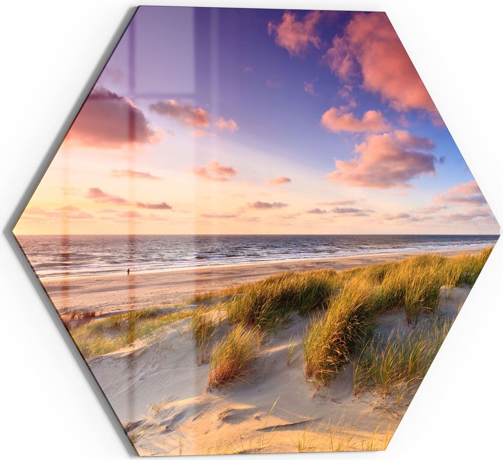 DEQORI Glasbild Echtglas 40x35 cm 'Abendroter Dünenstrand' Wandbild Bild modern Deko