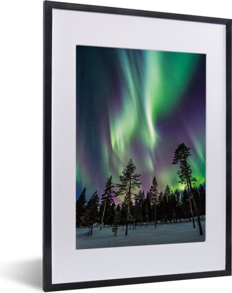 MuchoWow MuchoWow Gerahmtes Poster Ein wunderschönes Nordlicht über Schwedisch-Lappland 30x40 cm - Poster mit zchwarzem Bilderrahmen - Wandpo...