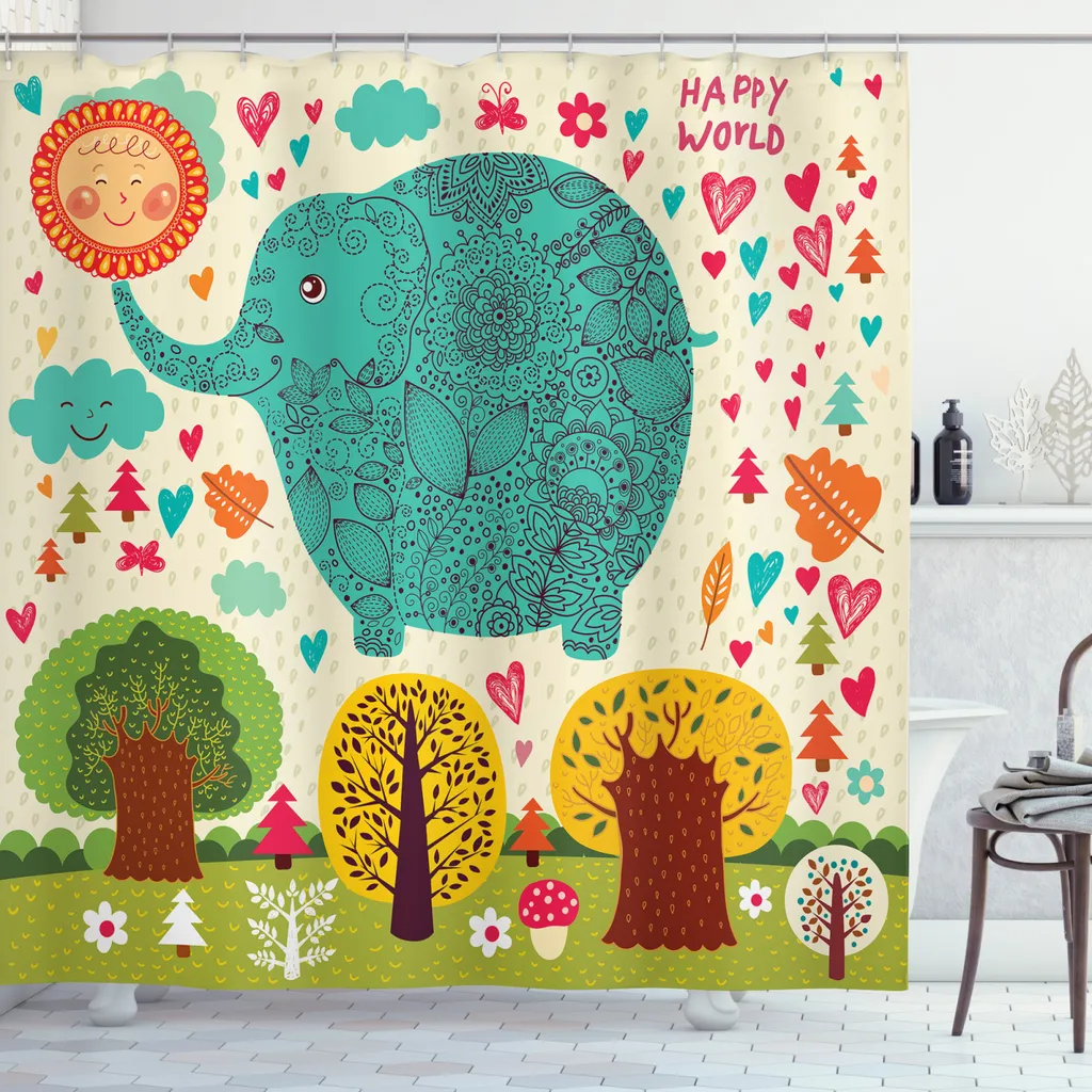 ABAKUHAUS Tenda Doccia Elefante 175x180 cm: Tessuto Moderno e Ganci