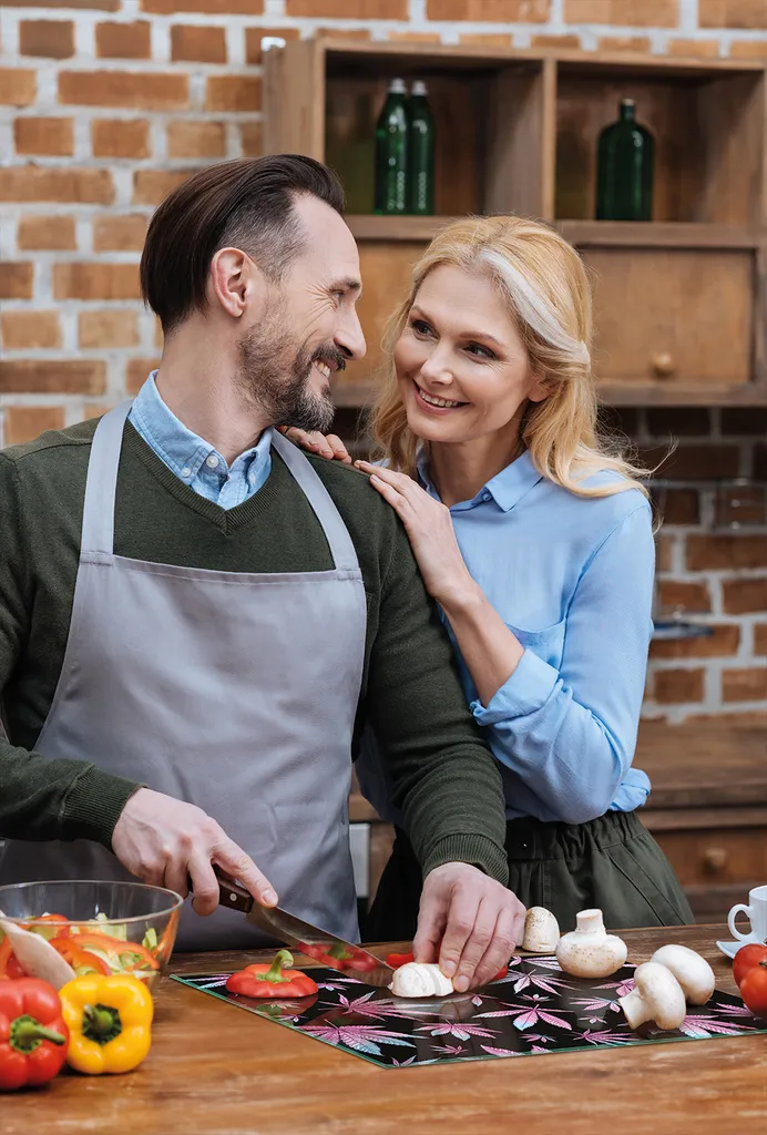 Tagliere Vetro Professionale 30x22 Foliage Viola | Piastra Multiglass - 7