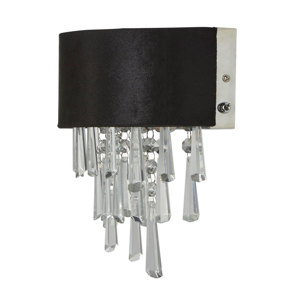 Wandlampe Stoff Metall G9 B: 23,5 cm mit Schalter Kristall Chrom Schwarz 2-flammig eckig Klassisch