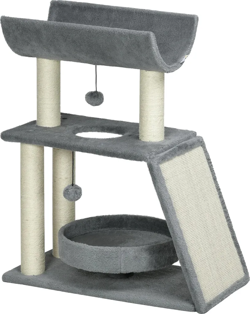 Arbre à chat stable en bois gris clair 4 étages - Fini les basculements