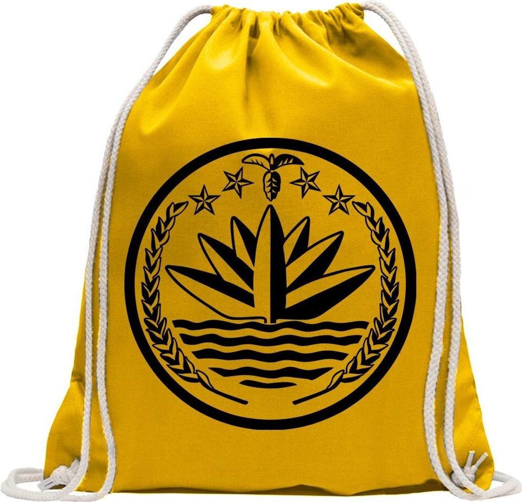Kiwistar - Turnbeutel - gelb - Bangladesch Wappen - Fun Rucksack Sport Beutel Gymsack Baumwolle mit Ziehgurt