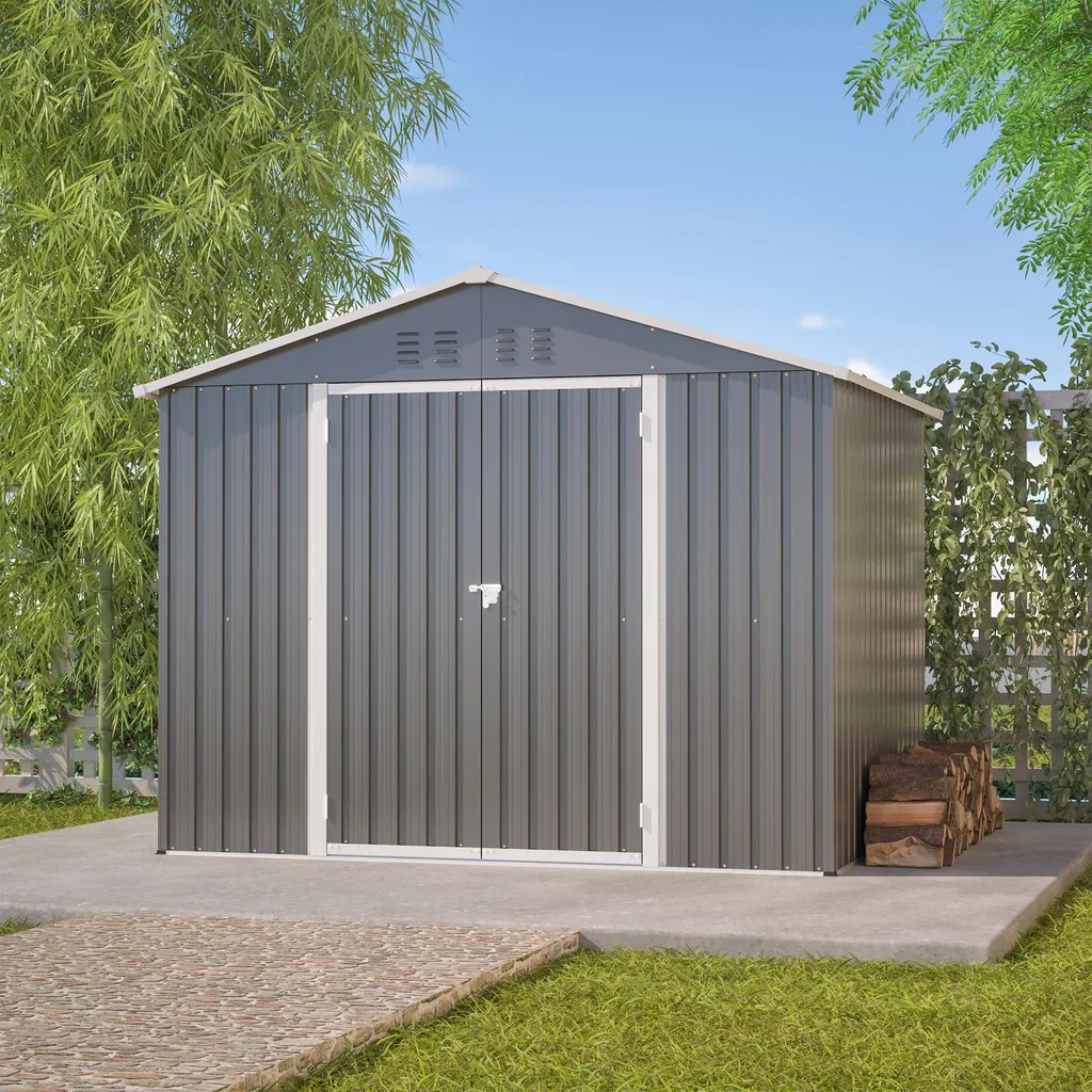 Abri à outils en métal gris anthracite 8 x 6 pieds avec porte battante