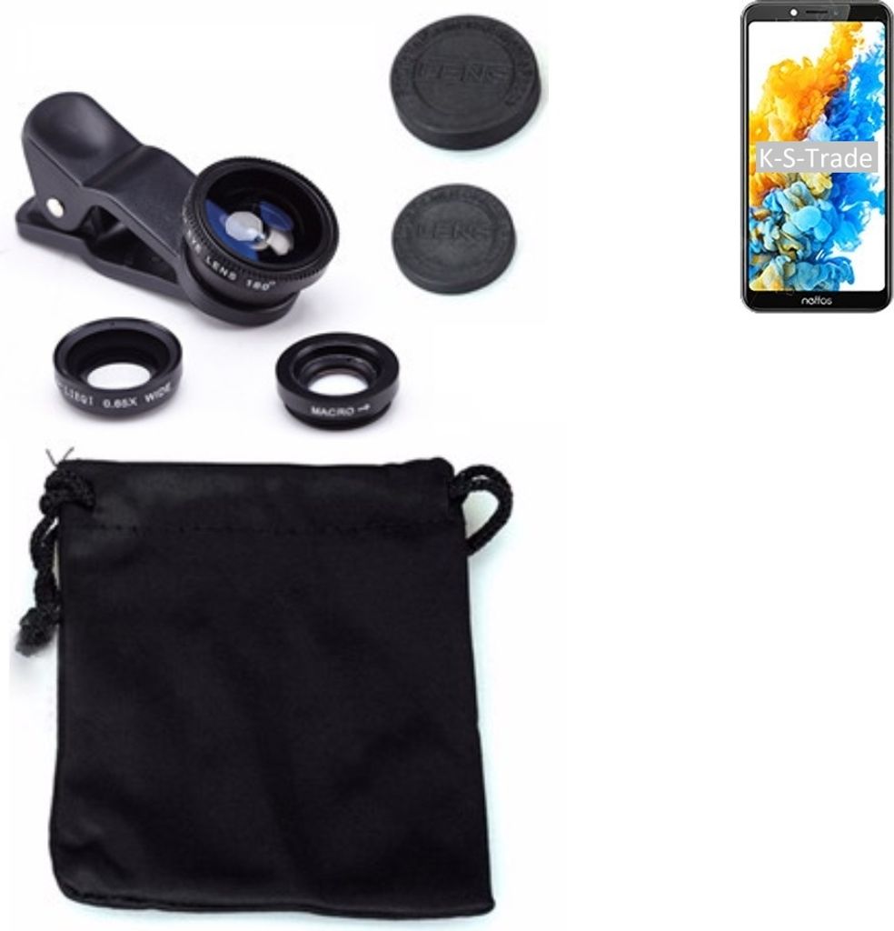 K-S-Trade Smartphone Kamera Linsen Set Kompatibel mit TP-LINK Neffos C7s 3in1 Clip-On Kamera Adapter Macro Weitwinkel FishEye Fischauge Objektiv Linse
