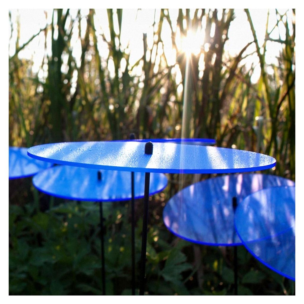 Sonnenfänger-Scheiben in BLAU, 3 Stück mit 10 cm Durchmesser und 35 cm Schwingstäben