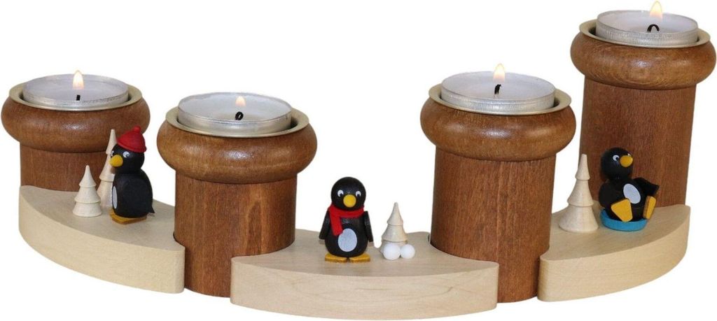 Adventsleuchter Pinguine 7-tlg mit Teelichter bunt BxH 32x8cm NEU