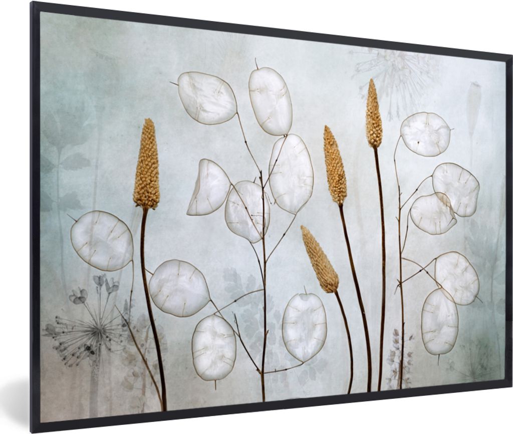 MuchoWow Gerahmtes Poster Stilleben - Trockenblumen - Natur 60x40 cm - Poster mit Schwarzem Bilderrahmen Wandposter Rahmen Foto Bilder - Printing...