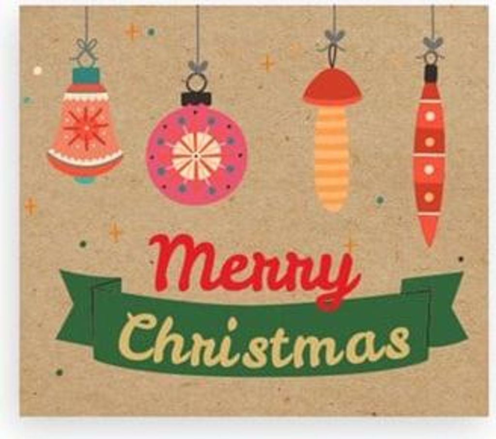 Kraft-Aufkleber 35 x 40 mm Merry Christmas + Christbaumkugeln, 200 Stück