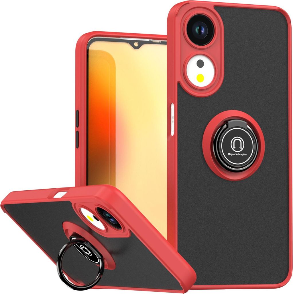 Hülle für Oppo A58 5G Matte Transluzent TPU Stoßfest Schutzhülle mit Ring Halter Ständer Rot