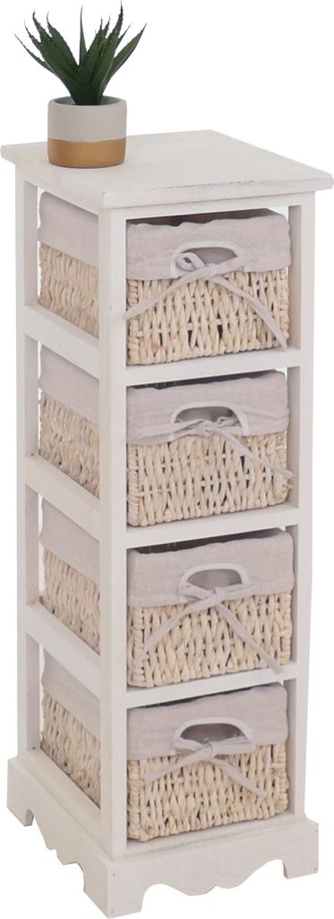 Regal Kommode mit 4 Korbschubladen 74x25x28cm, Shabby-Look, Vintage weiß