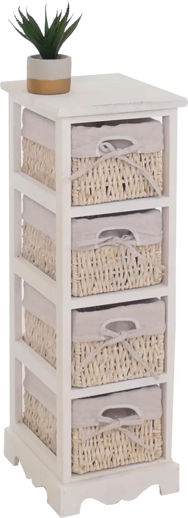 Petit meuble bois et osier blanc 74cm - Style romantique vintage Shabby