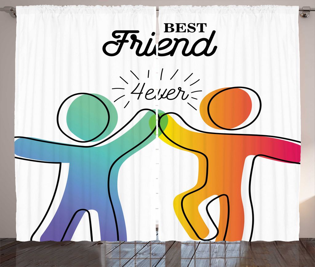 ABAKUHAUS Bester Freund Rustikaler Gardine, High 5 Buddies Kunst, Schlafzimmer Kräuselband Vorhang mit Schlaufen und Haken, 280 x 175 cm, Mehrfarb...