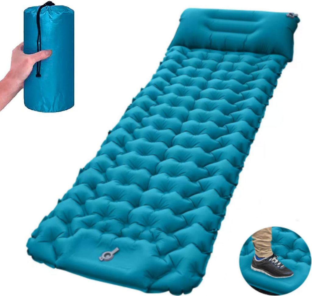 Isomatte Camping Aufblasbar mit Kissen und Fußpumpe, 193cm x 68cm x 8cm, Ultraleichte Isomatte Wasserdicht Unterlage