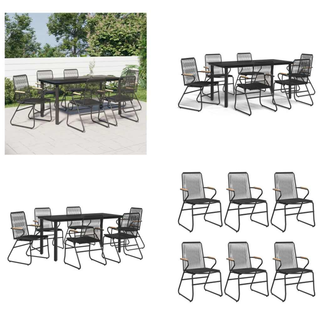vidaXL 7 tlg. Garten Essgruppe Schwarz PVC Rattan - Garten Essgruppe - Garten Essgruppen - Outdoor Essgruppe - Essgruppe Terrasse